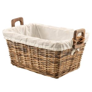 Castle Living Rectangle Rattan Log Basket With Wooden Handle