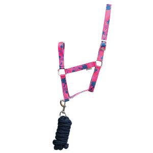 Hy Equestrian DynaForce Head Collar & Lead Rope: Raspberry/Navy