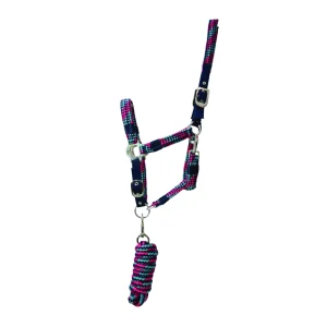 Hy Equestrian Multicolour Adjustable Head Collar with Rope: Navy/Raspberry/Sea Blue