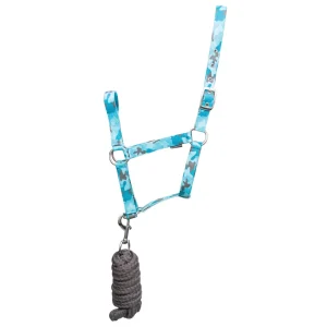 Hy Equestrian DynaForce Head Collar & Lead Rope: Pacific/Grey