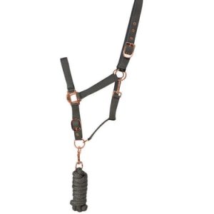 Hy Equestrian Rose Gold Head Collar & Lead Rope: Grey